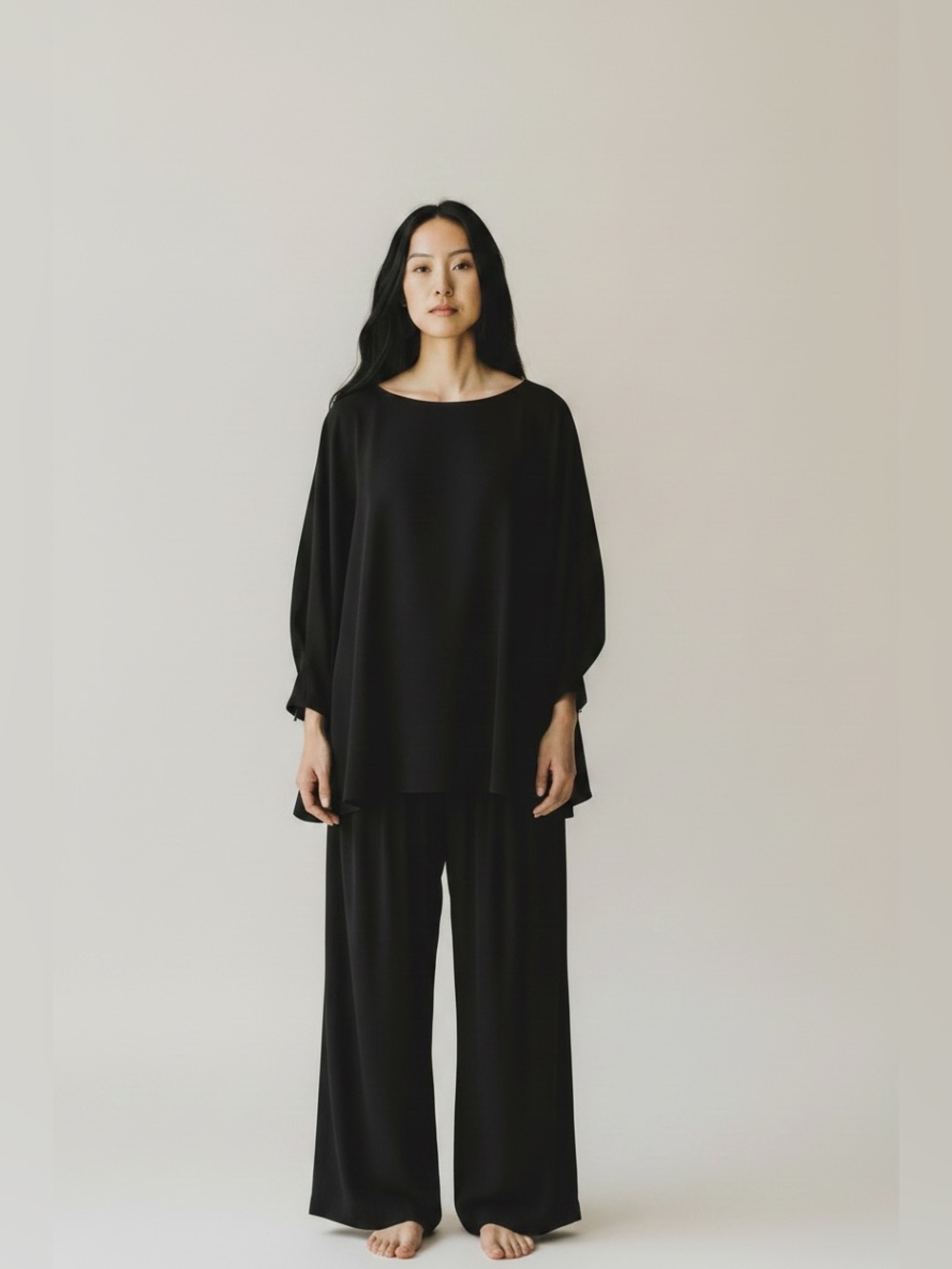 Lafayette 148 Black Bateau tunic blouse balloon sleeve old money quiet luxury 18